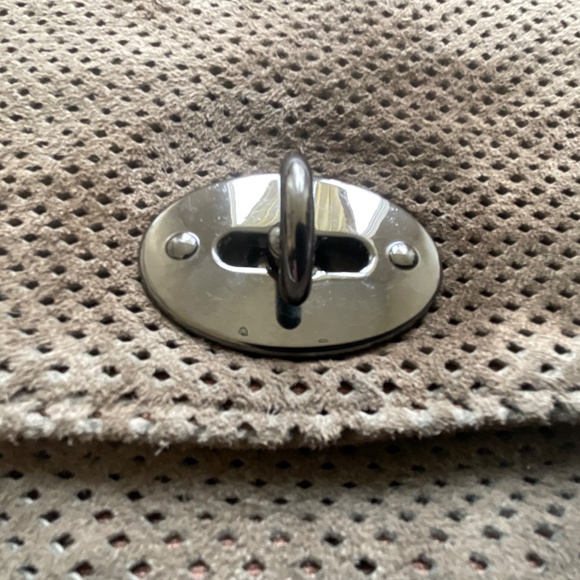 ASH Dark Taupe Leather Suede Boho Crossbody Chunky Metal Strap Bag - Picture 7 of 16